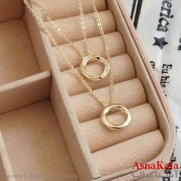 گردنبند دولاین نگیندار طلایی دخترانه استیل کد GNB162185W