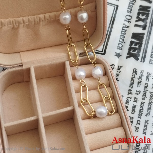 گردنبند مروارید طلایی دخترانه استیل کد GNB162188W