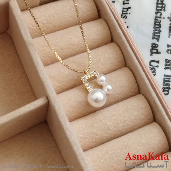 گردنبند ملودی مروارید طلایی دخترانه استیل کد GNB162191W