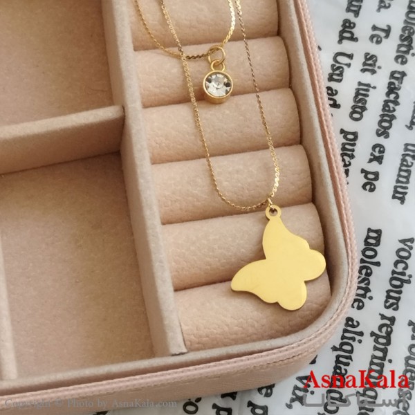 گردنبند دولاین پروانه طلایی دخترانه استیل کد GNB162194W