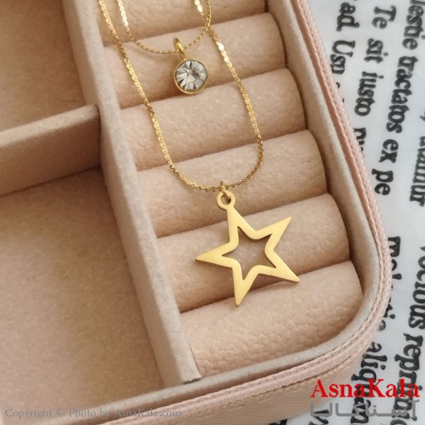 گردنبند دولاین ستاره طلایی دخترانه استیل کد GNB162198W
