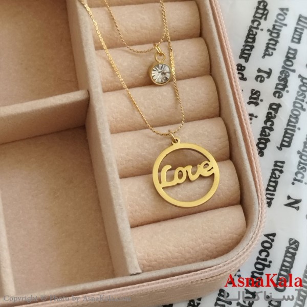 گردنبند دولاین عشق طلایی دخترانه استیل کد GNB162200W