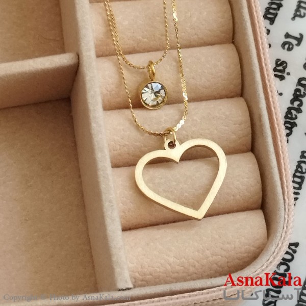 گردنبند دولاین قلب طلایی دخترانه استیل کد GNB162201W