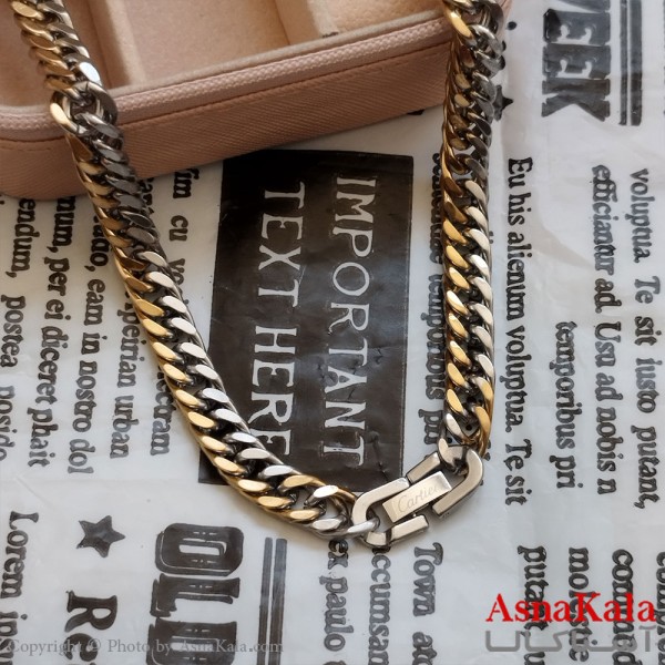 زنجیر کارتیر طلایی نقره ای استیل 60 سانتی متر 8 میل با قفل رولکسی  کد GNB162230W