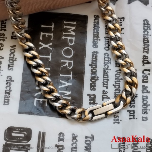 زنجیر کارتیر طلایی نقره ای استیل 60 سانتی متر 7 میل با قفل رولکسی  کد GNB162231W