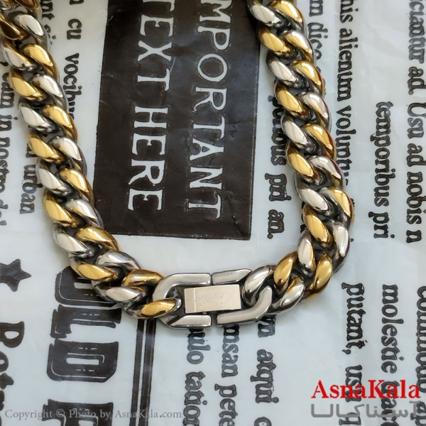 زنجیر کارتیر طلایی نقره ای استیل 60 سانتی متر 10میل با قفل رولکسی  کد GNB162237W