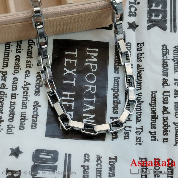 زنجیر آجری بزرگ نقره ای استیل 50 سانتی متر  کد GNB162238W