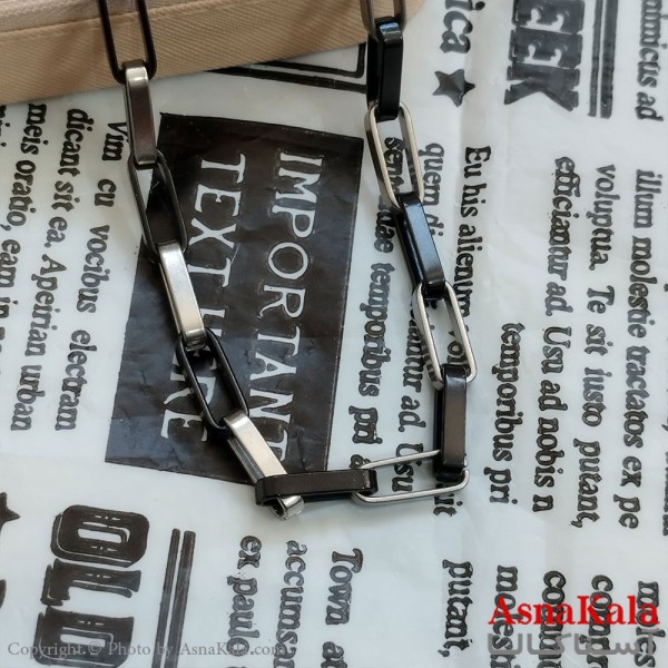 زنجیر آجری بزرگ نقره ای مشکی استیل 50 سانتی متر  کد GNB162242W