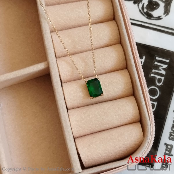 گردنبند نگین سبز طلایی دخترانه استیل کد GNB162251W