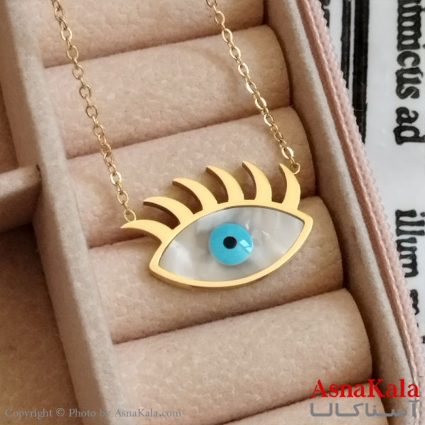 گردنبند چشم نظر طلایی دخترانه استیل کد GNB162259W