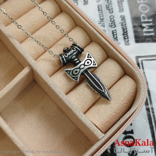 آویز گردنبند مردانه خنجر رنگ سیاه قلم کد GNB162290W