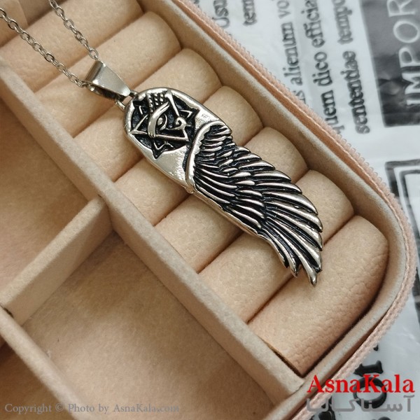 آویز گردنبند مردانه بال رنگ نقره ای کد GNB162293W