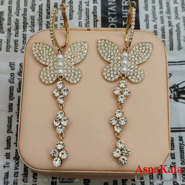 گوشواره جواهری مدل آویز نگیندار رنگ طلایی کد GSH152157W