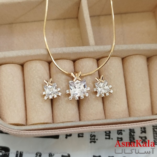 نیم ست زنانه ژوپینگ شامل گوشواره و گردنبند رنگ طلایی کد NIM141086W