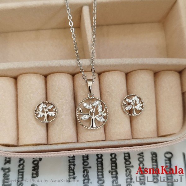 نیم ست زنانه ژوپینگ شامل گوشواره و گردنبند رنگ نقره ای کد NIM141088W