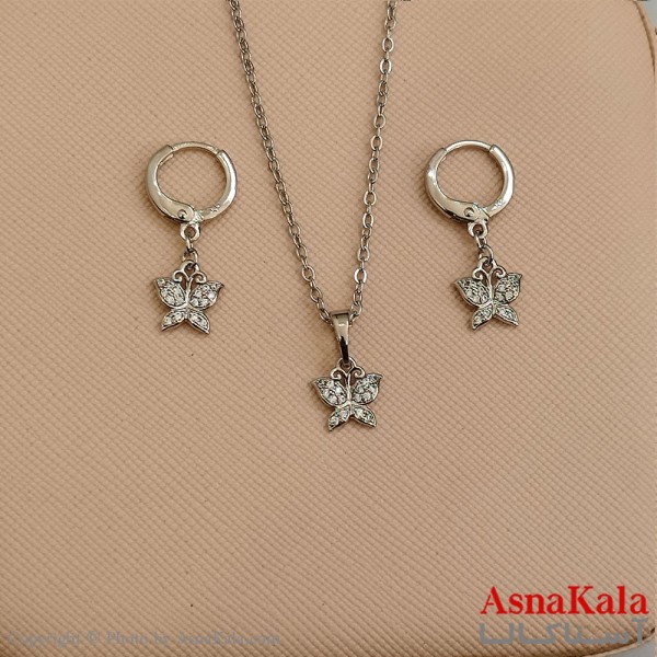 نیم ست زنانه ژوپینگ شامل گوشواره و گردنبند رنگ نقره ای کد NIM141091W