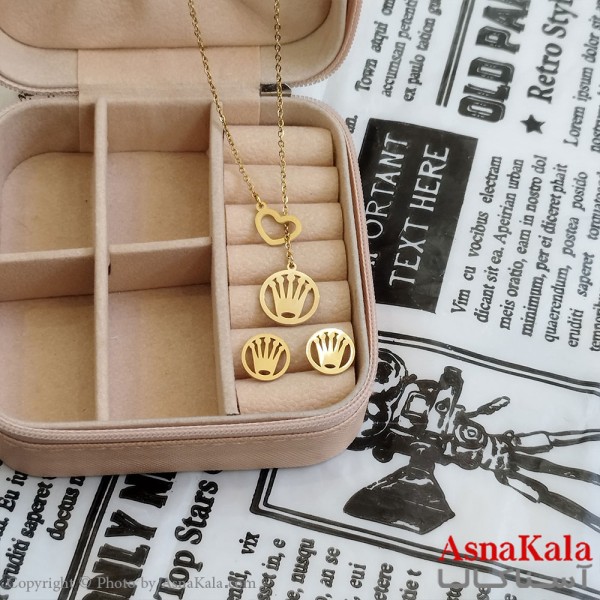 نیم ست زنانه رولکس شامل گردنبند و گوشواره رنگ طلایی کد NIM141102W