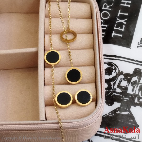 نیم ست زنانه شامل گردنبند و گوشواره و دستبند رنگ طلایی کد NIM141104W