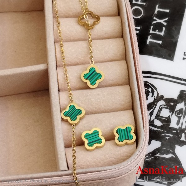 نیم ست زنانه شامل گردنبند و گوشواره و دستبند رنگ طلایی کد NIM141105W