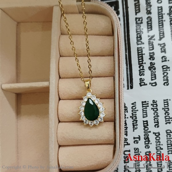 گردنبند استیل زنانه اشک نگیندار نگین سبز کد GNB162404W
