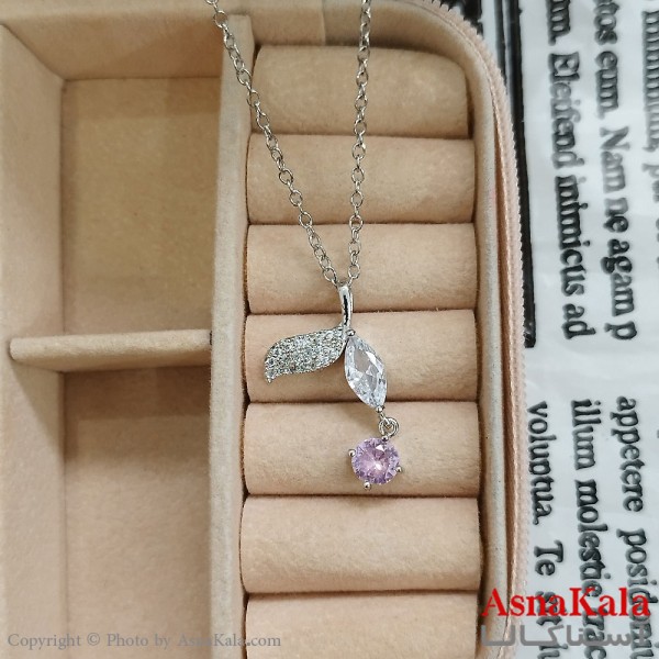 گردنبند استیل زنانه دم وال  نگین صورتی  کد GNB162415W
