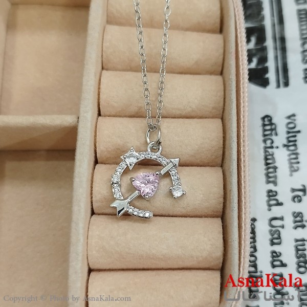 گردنبند استیل زنانه قلب و شمشیر  نگین صورتی کد GNB162429W