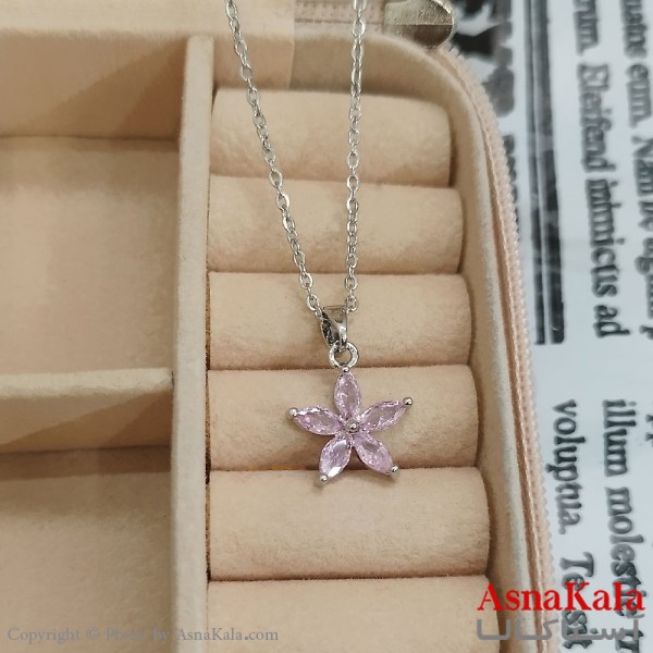 گردنبند استیل ستاره جواهری نگین صورتی کد GNB162442W