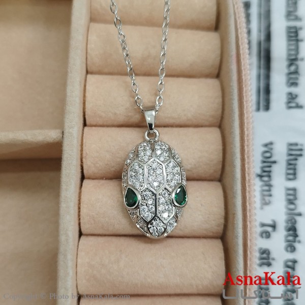 گردنبند استیل بولگاری جواهری نگین سفید کد GNB162447W