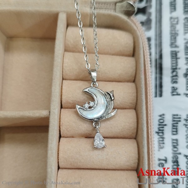 گردنبند استیل نیمه ماه جواهری نگین سفید کد GNB162448W