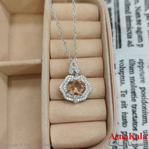 گردنبند استیل مدرن  جواهری نگین شاینپاینی کد GNB162452W