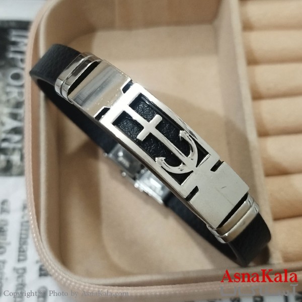 دستبند چرم مردانه  مدل  صلیب و لنگر کد DSB181675W