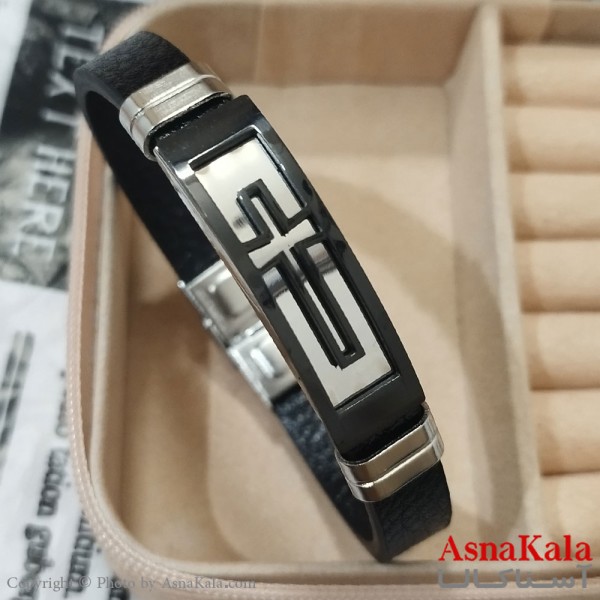 دستبند چرم مردانه  مدل صلیب توخالی کد DSB181687W