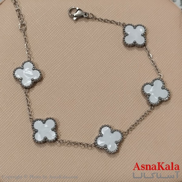 دستبند زنانه  زنجیری ونکلیف رنگ نقره ای کد DSB181696W