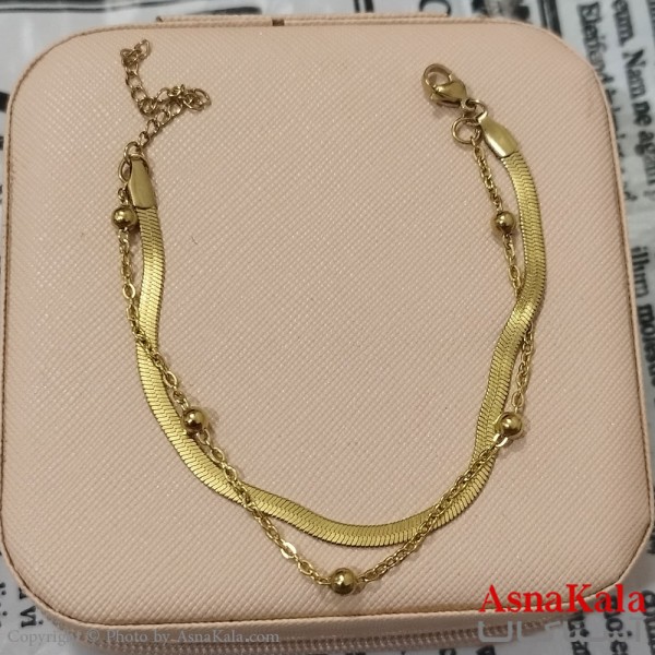 دستبند زنانه  زنجیری  دولاین ماری و توپی رنگ طلایی کد DSB181698W