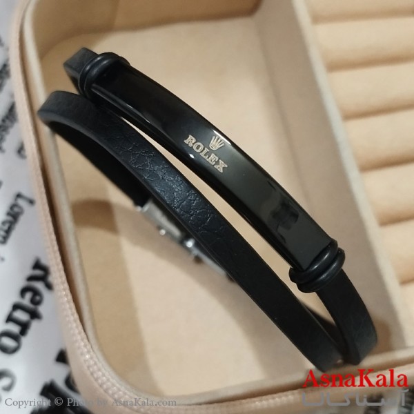 دستبند دولاین چرم مردانه  مدل رولکس کد DSB181741W