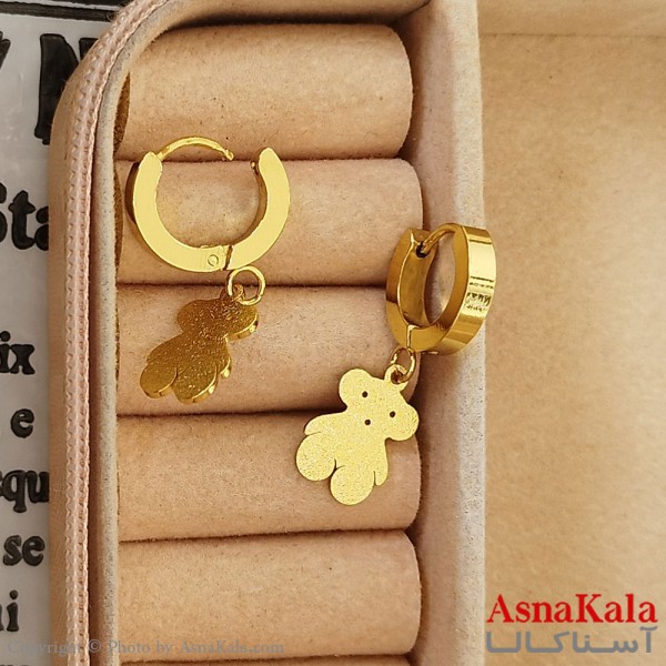گوشواره آویز استیل زنانه مدل خرسی شاینی رنگ طلایی کد GSH152167W