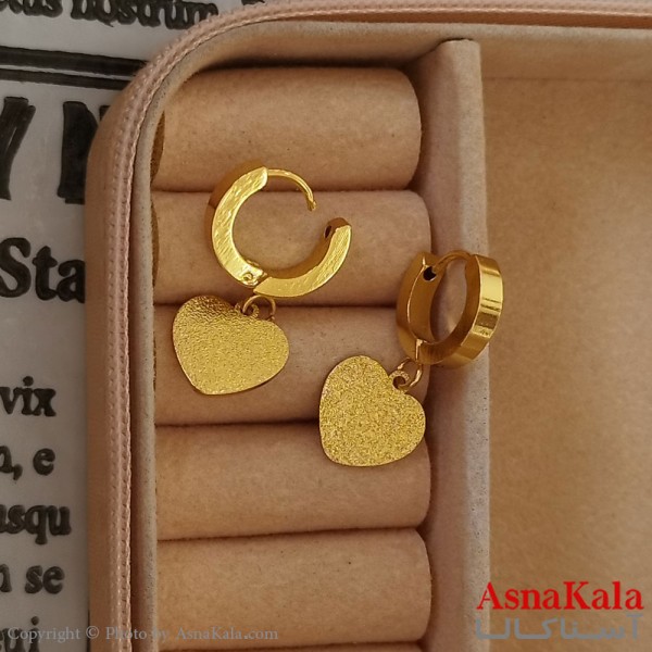 گوشواره آویز استیل زنانه مدل قلب شاینی رنگ طلایی کد GSH152168W