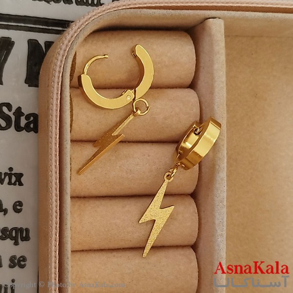 گوشواره آویز استیل زنانه مدل رعد و برق رنگ طلایی کد GSH1521670W