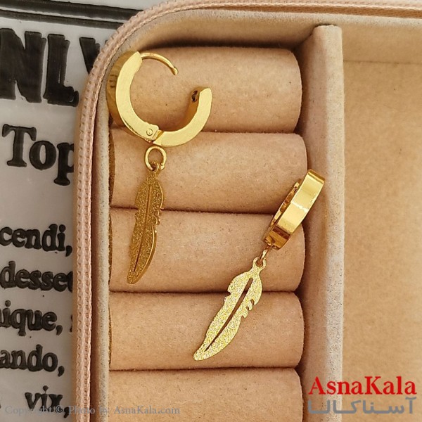 گوشواره آویز استیل زنانه مدل برگ شاینی رنگ طلایی کد GSH1521672W