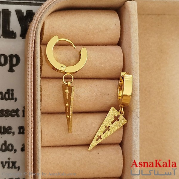 گوشواره آویز استیل زنانه مدل صلیب شاینی رنگ طلایی کد GSH1521675W