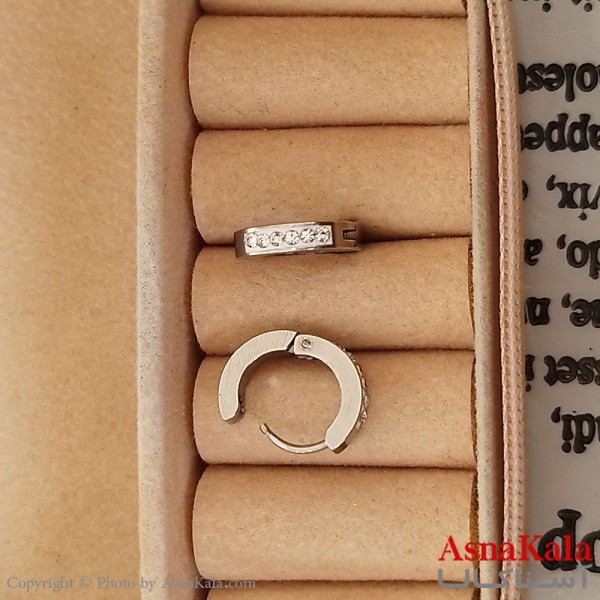 گوشواره  استیل زنانه مدل حلقه نگیندار رنگ نقره ای کد GSH1521677W