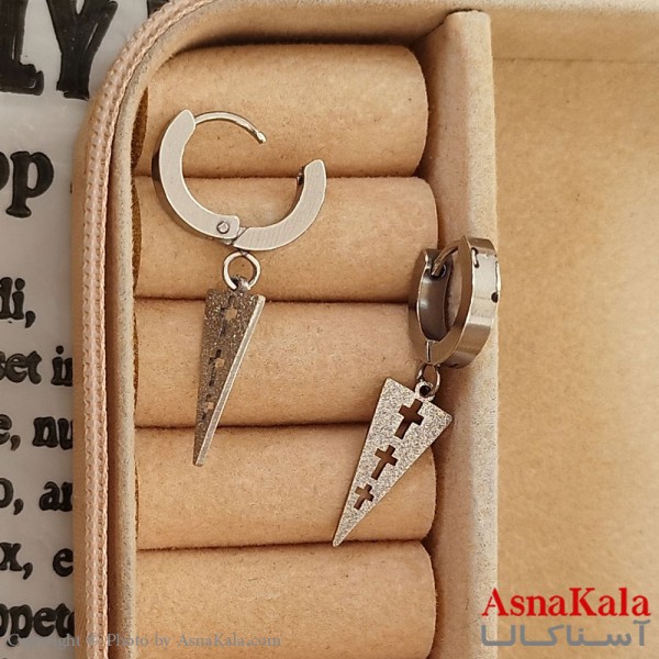گوشواره  استیل زنانه مدل صلیب شاینی  رنگ نقره ای کد GSH1521678W