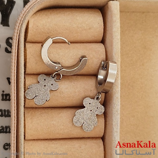 گوشواره  آویز استیل زنانه مدل خرسی شاینی  رنگ نقره ای کد GSH1521679W