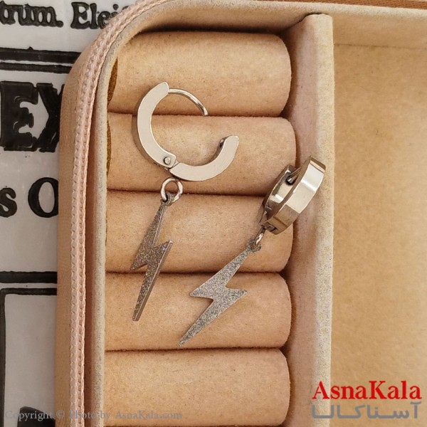 گوشواره  آویز استیل زنانه مدل رعدو برق  رنگ نقره ای کد GSH1521680W