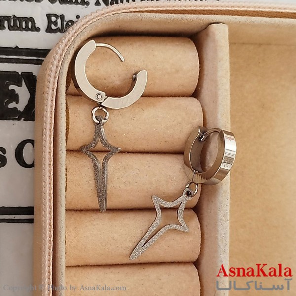 گوشواره  آویز استیل زنانه مدل ستاره کشیده شاینی رنگ نقره ای کد GSH1521681W