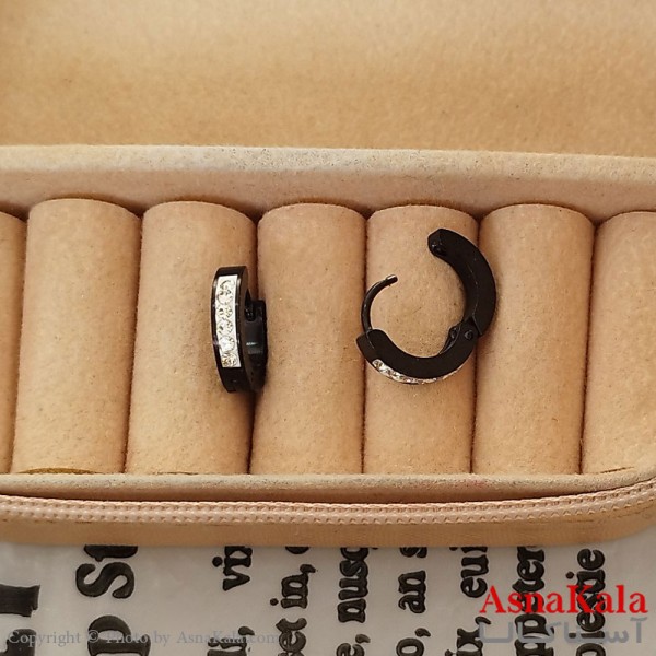 گوشواره استیل زنانه مدل حلقه نگیندار رنگ مشکی کد GSH1521684W