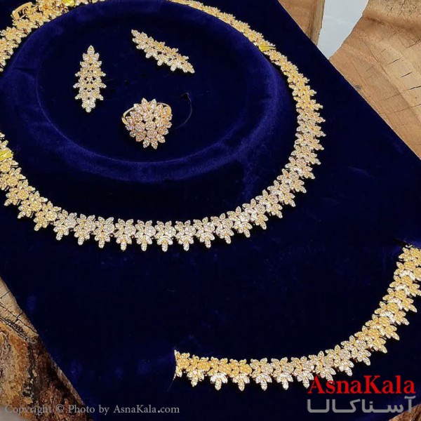 سرویس جواهری کامل شامل گردنبند و گوشواره و دستبند و انگشتر  آبکاری رادیوم کد NIM141150W