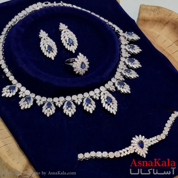 سرویس جواهری کامل شامل گردنبند و گوشواره و دستبند و انگشتر  آبکاری رادیوم کد NIM141152W