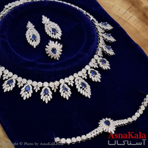 سرویس جواهری کامل شامل گردنبند و گوشواره و دستبند و انگشتر  آبکاری رادیوم کد NIM141153W