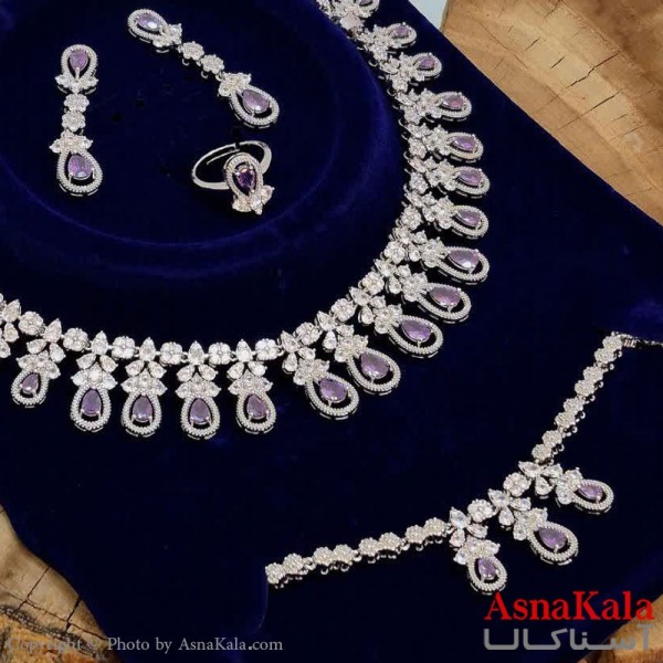 سرویس جواهری کامل شامل گردنبند و گوشواره و دستبند و انگشتر  آبکاری رادیوم کد NIM141161W